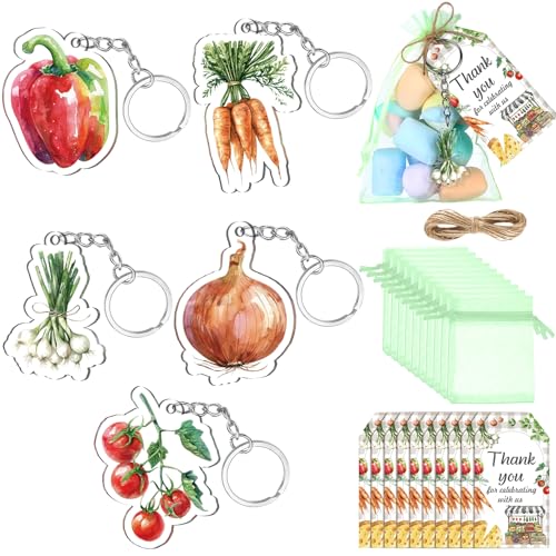 Equsion 150 Stück lokal angebaute Bauernmarkt-Babyparty-Gastgeschenke, 50 Bauern-Gemüse-Schlüsselanhänger mit 50 grünen Organza-Beuteln, Dankeschön-Kraftanhänger und Seil Equsion 150 Stück lokal angebaute Bauernmarkt-Babyparty-Gastgeschenke, 50 Bauern-Gemüse-Schlüsselanhänger mit 50 grünen Organza-Beuteln, Dankeschön-Kraftanhänger und Seil von Equsion