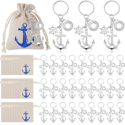 Equsion 30 Sets Kreuzfahrt-Geschenke, Massen-Anker-Schlüsselanhänger mit nautischem Kordelzug, Geschenkbeutel, nautischer Anker, Partygeschenke, nautische Geschenke für Männer, nautische von Equsion
