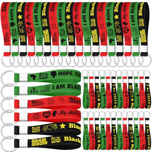 Equsion 48 Stück schwarze Geschichte Monat Silikon Schlüsselanhänger Bulk African American Black History Month Festival Party Favors von Equsion