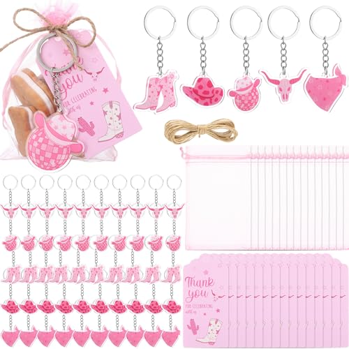 Equsion 50 Sets Western Cowgirl-Partygeschenke für Gäste, rosa Acryl-Disco-Cowgirl-Schlüsselanhänger mit rosa Organza-Beuteln und Dankesanhängern für Geburtstag, Brautparty, Junggesellinnenabschied Equsion 50 Sets Western Cowgirl-Partygeschenke für Gäste, rosa Acryl-Disco-Cowgirl-Schlüsselanhänger mit rosa Organza-Beuteln und Dankesanhängern für Geburtstag, Brautparty, Junggesellinnenabschied von Equsion