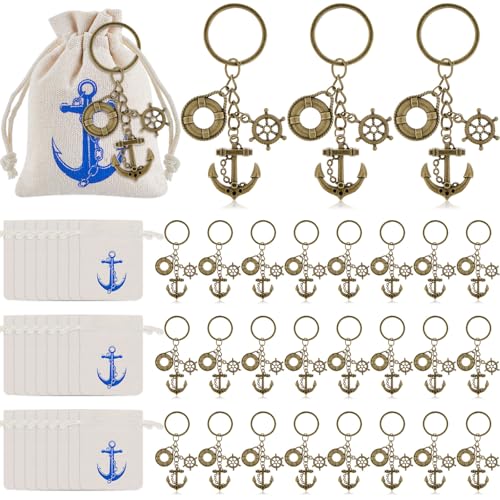 Equsion Anker-Schlüsselanhänger, Großpackung mit Kordelzug, Geschenkbeutel, Hochzeitsgeschenke für Gäste, nautische Partygeschenke, Kreuzfahrt-Souvenirs, Geschenke (Bronze) von Equsion