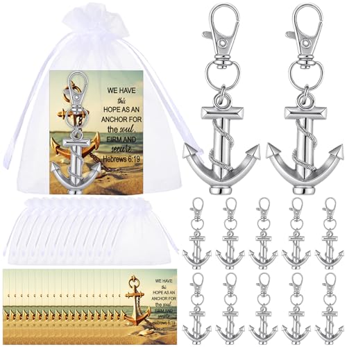 Equsion Christlicher Anker-Schlüsselanhänger, Großpackung, religiöse, inspirierende Skripturkarte, weißer Organza-Beutel, nautisch, silberfarben, Schlüsselanhänger für Kirche, Ozean, Motto-Party Equsion Christlicher Anker-Schlüsselanhänger, Großpackung, religiöse, inspirierende Skripturkarte, weißer Organza-Beutel, nautisch, silberfarben, Schlüsselanhänger für Kirche, Ozean, Motto-Party von Equsion