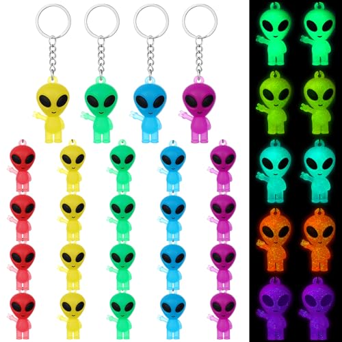 Equsion Mini-Alien-Figuren, leuchtet im Dunkeln, kleine Gummi-Alien-Figuren, Schlüsselanhänger, Ostern, Großpackung, Geschenktüte, Piñata-Füllungen für Weltraum, Party, Gastgeschenke, Halloween, bunt von Equsion