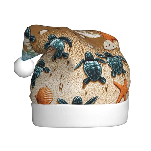 ErKaL Bedruckte Weihnachtsmütze mit Schildkröten am Strand, Weihnachtsmütze für Erwachsene, flauschige Weihnachtsmütze für Damen und Herren, Urlaubsparty von ErKaL