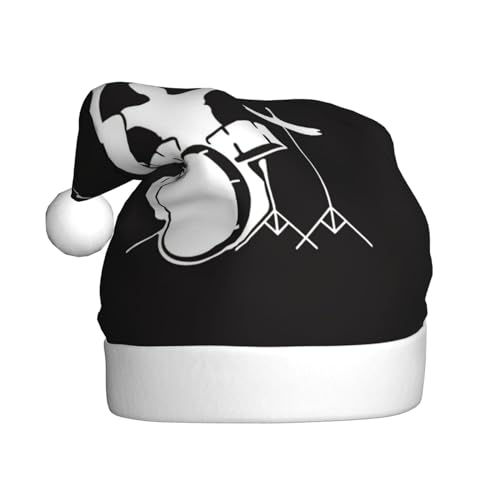 ErKaL Bedruckte Weihnachtsmütze mit Schlagzeugermotiv, Weihnachtsmütze für Erwachsene, flauschige Weihnachtsmütze für Damen und Herren, Urlaubsparty von ErKaL