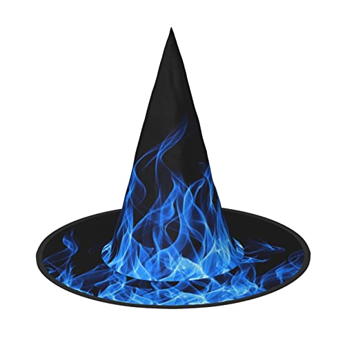 ErKaL Blaue Flamme bedruckter Halloween-Hexenhut, Hexenhüte für Erwachsene, Hexen-Zauberer, Cosplay-Zubehör für Urlaub, Halloween-Party von ErKaL