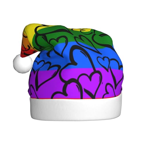 ErKaL Gay Pride Weihnachtsmütze mit Regenbogenmuster, bedruckte Weihnachtsmütze für Erwachsene, flauschige Weihnachtsmütze für Damen und Herren, Urlaubsparty von ErKaL