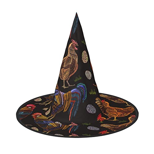 ErKaL Hexenhut mit Hühneraufdruck, bedruckt, Hexenhut für Erwachsene, Hexen-Zauberer, Cosplay-Zubehör für Urlaub, Halloween-Party von ErKaL