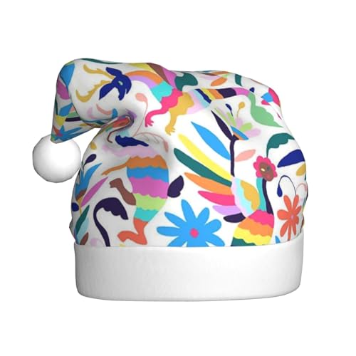 ErKaL Mexikanische Otomi-Tier-bedruckte Weihnachtsmütze für Erwachsene, flauschige Weihnachtsmütze für Damen und Herren, Urlaubsparty von ErKaL