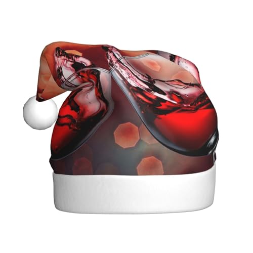 ErKaL Rotweinglas-Weihnachtsmannmütze, bedruckt, Weihnachtsmütze für Erwachsene, flauschige Weihnachtsmütze für Damen und Herren, Urlaubsparty von ErKaL
