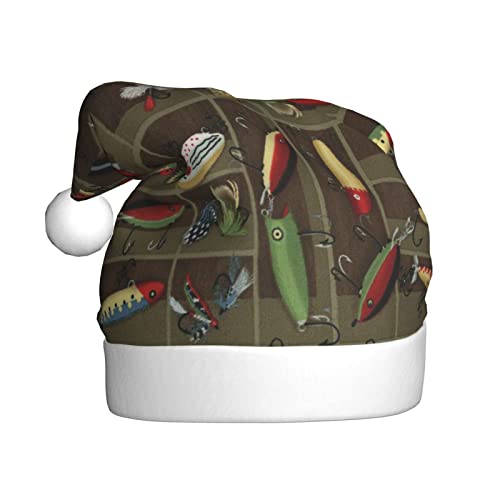 ErKaL Weihnachtsmütze im Fischköder-Stil, bedruckt, Weihnachtsmütze für Erwachsene, flauschige Weihnachtsmütze für Damen und Herren, Urlaubsparty von ErKaL