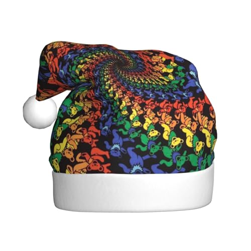 ErKaL Weihnachtsmütze mit Bär tanzender Batikfärbung, Weihnachtsmütze für Erwachsene, flauschige Weihnachtsmütze für Damen und Herren, Urlaubsparty von ErKaL