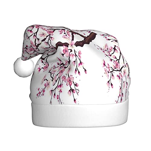 ErKaL Weihnachtsmütze mit Kirschblüten-Baum, Weihnachtsmütze für Erwachsene, flauschige Weihnachtsmütze für Damen und Herren, Urlaubsparty von ErKaL
