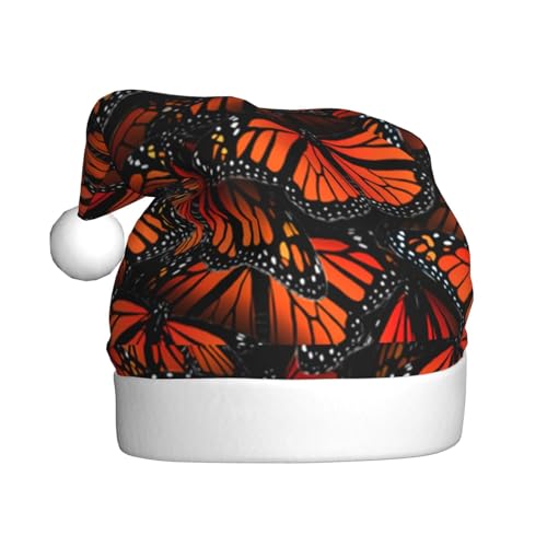 ErKaL Weihnachtsmütze mit Monarch-Schmetterlingen, bedruckt, Weihnachtsmütze für Erwachsene, flauschige Weihnachtsmütze für Damen und Herren, Urlaubsparty von ErKaL