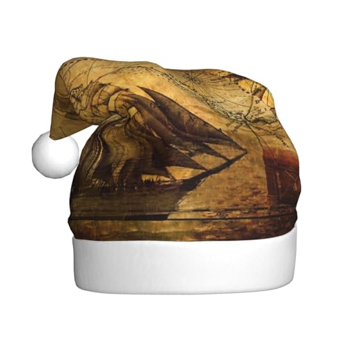 ErKaL Weihnachtsmütze mit Segelpiraten-Motiv, bedruckte Weihnachtsmütze für Erwachsene, flauschige Weihnachtsmütze für Damen und Herren, Urlaubsparty von ErKaL