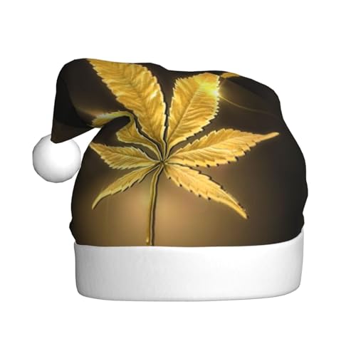 ErKaL Weihnachtsmütze mit goldenem Cannabisdruck, Weihnachtsmütze für Erwachsene, flauschige Weihnachtsmütze für Damen und Herren, Urlaubsparty von ErKaL