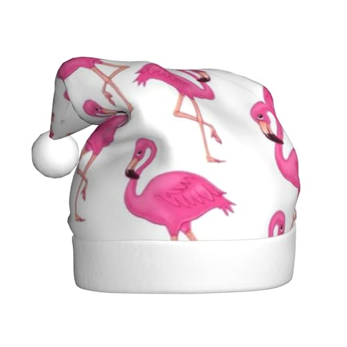 ErKaL Weihnachtsmütze mit pinkem Flamingo-Druck, Weihnachtsmütze für Erwachsene, flauschige Weihnachtsmütze für Damen und Herren, Urlaubsparty von ErKaL