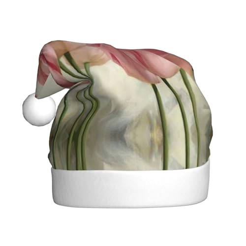 ErKaL Weihnachtsmütze mit rosa Tulpen bedruckt, Weihnachtsmütze für Erwachsene, flauschige Weihnachtsmütze für Damen und Herren, Urlaubsparty von ErKaL