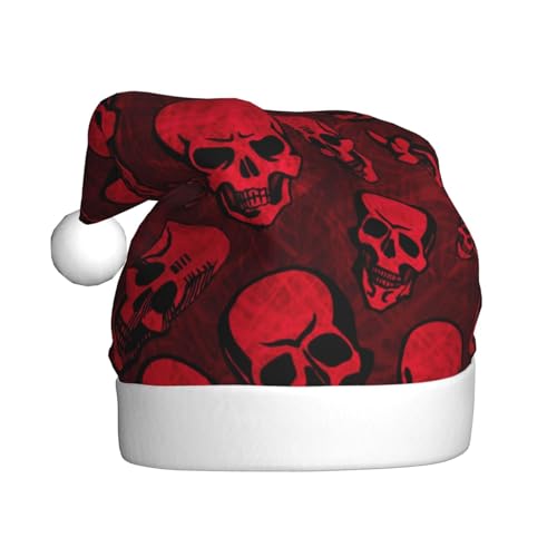 ErKaL Weihnachtsmütze mit roten Totenköpfen, Weihnachtsmütze für Erwachsene, flauschige Weihnachtsmütze für Damen und Herren, Urlaubsparty von ErKaL