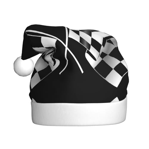 ErKaL Weihnachtsmütze mit schwarz-weißer Formel, karierte Flaggen, bedruckt, Weihnachtsmütze für Erwachsene, flauschige Weihnachtsmütze für Damen und Herren, Urlaubsparty von ErKaL
