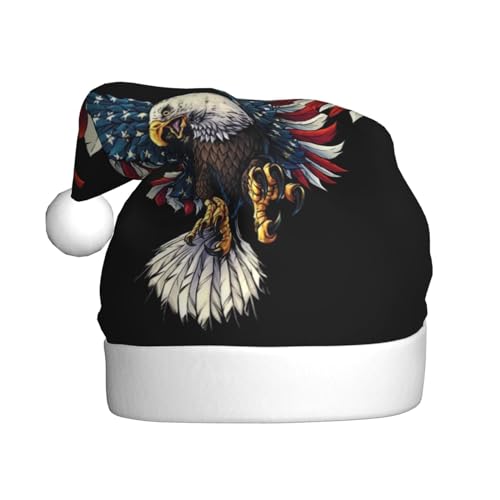 Weihnachtsmütze mit amerikanischer Adlerflagge, bedruckte Weihnachtsmütze für Erwachsene, flauschige Weihnachtsmütze für Damen und Herren, Urlaubsparty von ErKaL