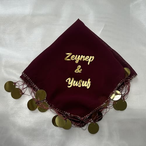 10x Personalisiert Luxus Halay Mendili goldene Schrift Tanztücher Dügün Hochzeit Verlobung Kina Mendil (Bordeaux) von ErYa