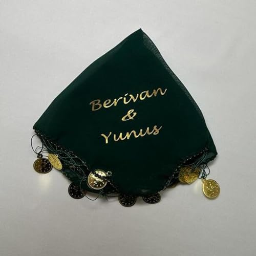 10x Personalisiert Luxus Halay Mendili goldene Schrift Tanztücher Dügün Hochzeit Verlobung Kina Mendil (Grün) von ErYa