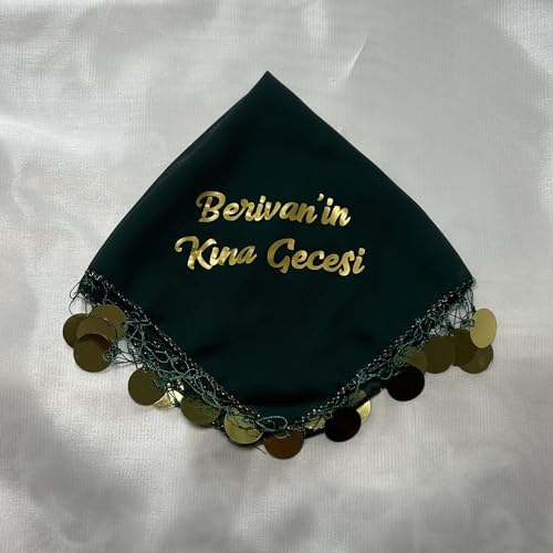 10x Personalisiert Luxus Halay Mendili goldene Schrift Tanztücher Dügün Hochzeit Verlobung Kina Mendil (Grün) von ErYa