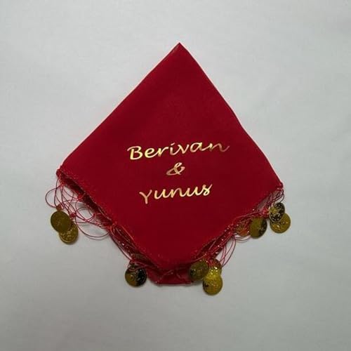 10x Personalisiert Luxus Halay Mendili goldene Schrift Tanztücher Dügün Hochzeit Verlobung Kina Mendil (Rot) von ErYa
