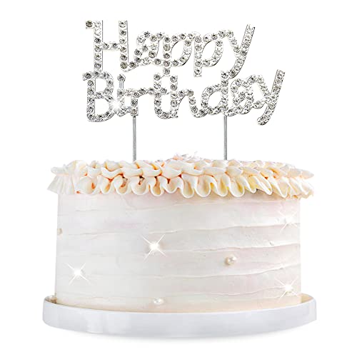 Ercadio 1 Packung Happy Birthday Kuchendekorationen Metall Strass Happy Birthday Kuchen Picks Glitzer Glitzer Happy Birthday Kuchen Topper für Jahrestag Geburtstag Party Dekor Zubehör von Ercadio