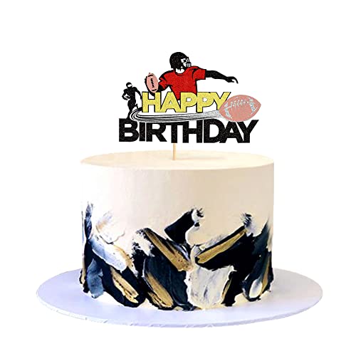 Ercadio 1 Packung Rugby Ball Happy Birthday Cake Toppers Glitter American Football Cake Picks Rugby Ball Happy Birthday Cake Picks for Sport Rugby Theme Baby Shower Birthday Party Cake Supplies von Ercadio
