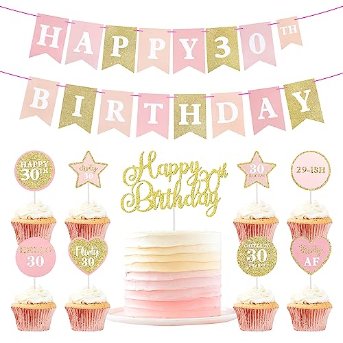 Ercadio 25 Stück Happy 30th Cupcake Toppers Happy 30th Birthday Banner Happy 30th Birthday Cupcake Picks Cheer to 30 Cake Topper for Thirty Birthday Theme Party Cake Decor Supplies von Ercadio