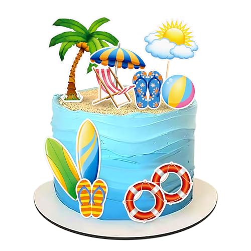 Ercadio 30 Stück Sommer-Cupcake-Aufsätze, DIY-Kokospalme, Sonnenschutz, Segeln, Boot, Schwimmring, Hausschuhe, Kindergeburtstag, Kuchendekoration, Babyparty, Sommer-Mottoparty, Kuchendekoration von Ercadio