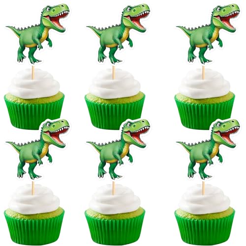 Ercadio 32 Stück Dinosaurier-Cupcake-Aufsätze, Tyrannosaurus-Rex-Kuchendekorationen für Dinosaurier-Thema, Babyparty, Kindergeburtstag, Party, Kuchendekoration von Ercadio