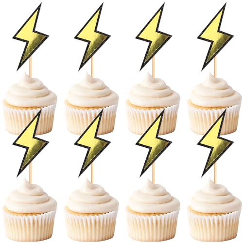 Ercadio Cupcake-Aufsätze, Glitzer, Schwarz, Gelb, 24 Stück, Smiley, verschiedene Kuchen, Rennwagen, Motto-Party, für Mädchen, Babyparty, Geburtstag, Party, Kuchendekoration von Ercadio