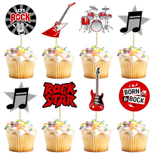 Ercadio Cupcake-Aufsätze mit Musik-Motiv "Let's Rock", für Rockmusik, Konzert, Babyparty, Hochzeit, Geburtstag, Party, Kuchendekoration, Zubehör, 28 Stück von Ercadio