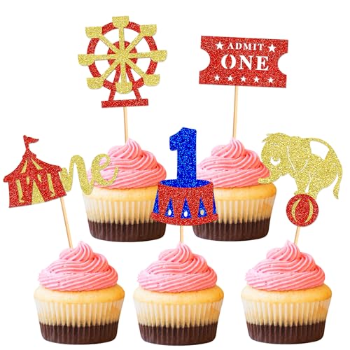 Ercadio Cupcake-Topper, Zirkus, Tiere, Cupcake-Picks, magischer Hut, Elefant, Kuchendekorationen für 1. Karneval, Babyparty, Kindergeburtstag, Party, Dekoration, Zubehör, 25 Stück Ercadio Cupcake-Topper, Zirkus, Tiere, Cupcake-Picks, magischer Hut, Elefant, Kuchendekorationen für 1. Karneval, Babyparty, Kindergeburtstag, Party, Dekoration, Zubehör, 25 Stück von Ercadio