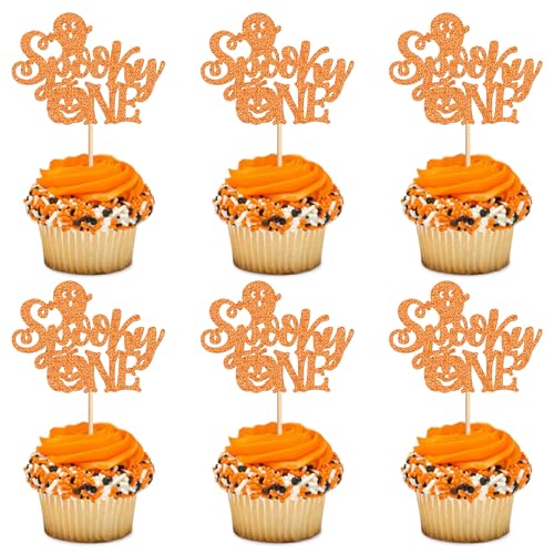 Ercadio Cupcake-Topper für Halloween, glitzernd, Orange, gruseliger Geist-Kürbis-Cupcake-Topper, Picks für Happy Halloween, Geburtstag, Party, Kuchendekoration, Zubehör, 24 Stück von Ercadio