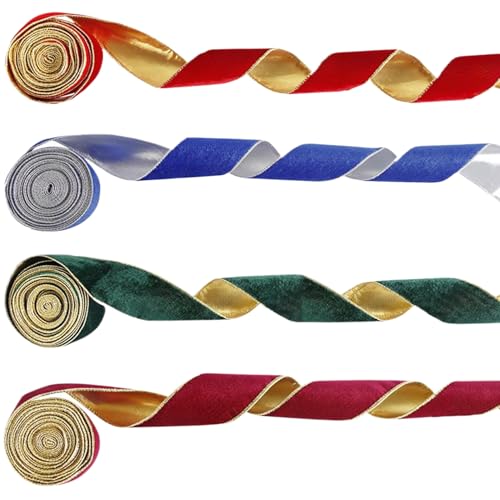 4pcs Herbstband Wir verdrahtet 16, 4 Fuß Wildleder Goldkante Herbstband Cuttable Kabel verdrahtet mit Drahtbefestigung für elegante Handwerkskränze und Dekorationen von Ercoiong