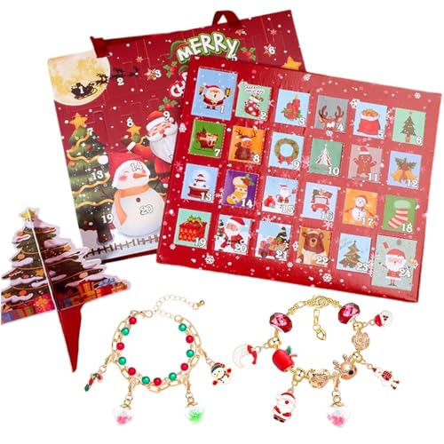 Erconsso Weihnachtsschmuck Advent | 24 Tage Weihnachts-Charm-Armband 2025 Kalender Advent – Urlaub Schmuckherstellung Bastelbedarf für Kinder Party Anfänger Valentinstag Freundin Zuhause Teenager von Erconsso