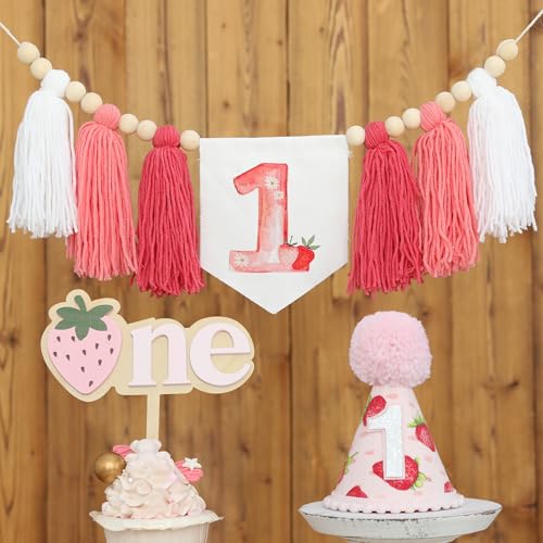 Ereniko Pink Strawberry Handmade 1st Birthday High Chair Banner with Wild One Party Hat Berry One Cake Topper First Highchair Banner for Baby Girls Tassel Garland 1 Birthday Party Decorations 6 Ereniko Pink Strawberry Handmade 1st Birthday High Chair Banner with Wild One Party Hat Berry One Cake Topper First Highchair Banner for Baby Girls Tassel Garland 1 Birthday Party Decorations 6 von Ereniko
