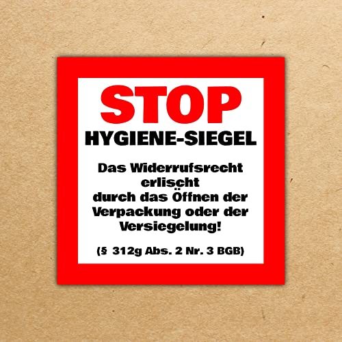 100x Hygiene Siegel Aufkleber Etiketten quadratisch 52x52 mm 80 g/m² für die Kennzeichnung von Hygieneartikeln im Versandhandel von Erhard-Trading