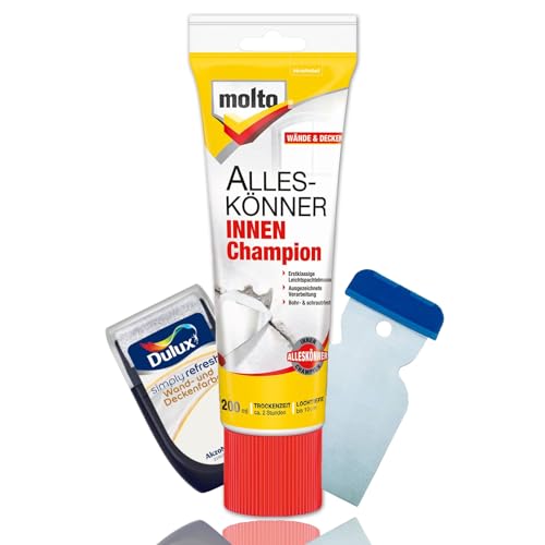 Molto Innen Champion Fertigspachtel Reparatur Set mit Dulux Weiß Farbroller und Metallspachtel von Erhard-Trading