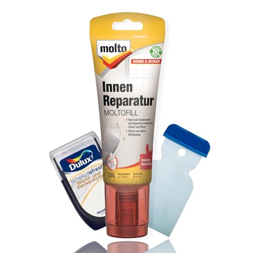 Molto Reparaturspachtel Moltofill Innen Reparatur Set mit Dulux Weiß Farbroller und Metallspachtel von Erhard-Trading