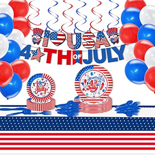 80-teiliges patriotisches Partyzubehör-Set – inklusive Tischdecken, Teller, Servietten, Tassen und Banner, Luftballons für 4. Juli, Gedenktag, patriotische Party-Dekoration (serviert 10) von Erice