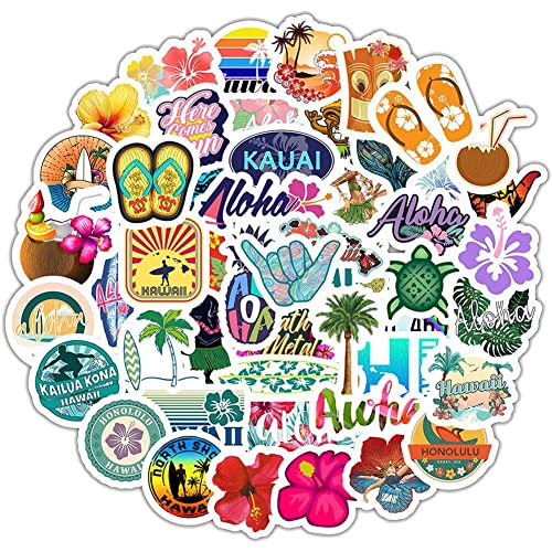 50pcs Cartoon Hawaii Tropical Beach Sticker - Sommer Hibiskus Blume Diy -spielzeug Für Laptop, Skateboard, Gepäck, Helm von Ericetion