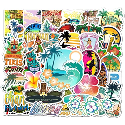 50pcs Cartoon Hawaii Tropical Beach Sticker - Sommer Hibiskus Blume Diy -spielzeug Für Laptop, Skateboard, Gepäck, Helm von Ericetion