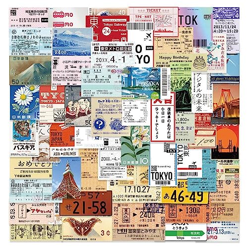 60 Stück Japanische Postkarten-Ticket-Stil Stempel Aufkleber Schreibwaren Reisetagebuch Gepäck Wasserdichte Helm Aufkleber von Ericetion
