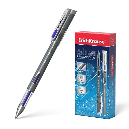 Erich Krause Gelstifte 0,35mm 12er Pack Blau - einfaches und weiches Schreiben - schlanke Form - Gel Kugelschreiber - Gelschreiber für Schule & Bürobedarf - nicht schmierend - MEGAPOLIS von Erich Krause
