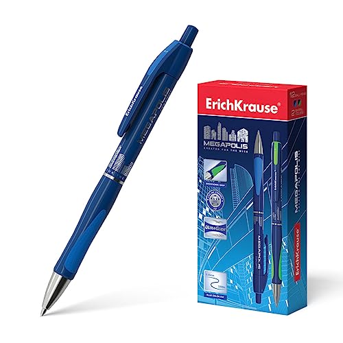 Erich Krause Kugelschreiber MEGAPOLIS Motiv einziehbar 0.7 Gummi Grip Tinte Blau 12er Pack - Druckkugelschreiber Feinstrich - Ultra Glide Feder Kuli - Bürobedarf Schreibstift Schreibtischzubehör Erich Krause Kugelschreiber MEGAPOLIS Motiv einziehbar 0.7 Gummi Grip Tinte Blau 12er Pack - Druckkugelschreiber Feinstrich - Ultra Glide Feder Kuli - Bürobedarf Schreibstift Schreibtischzubehör von Erich Krause